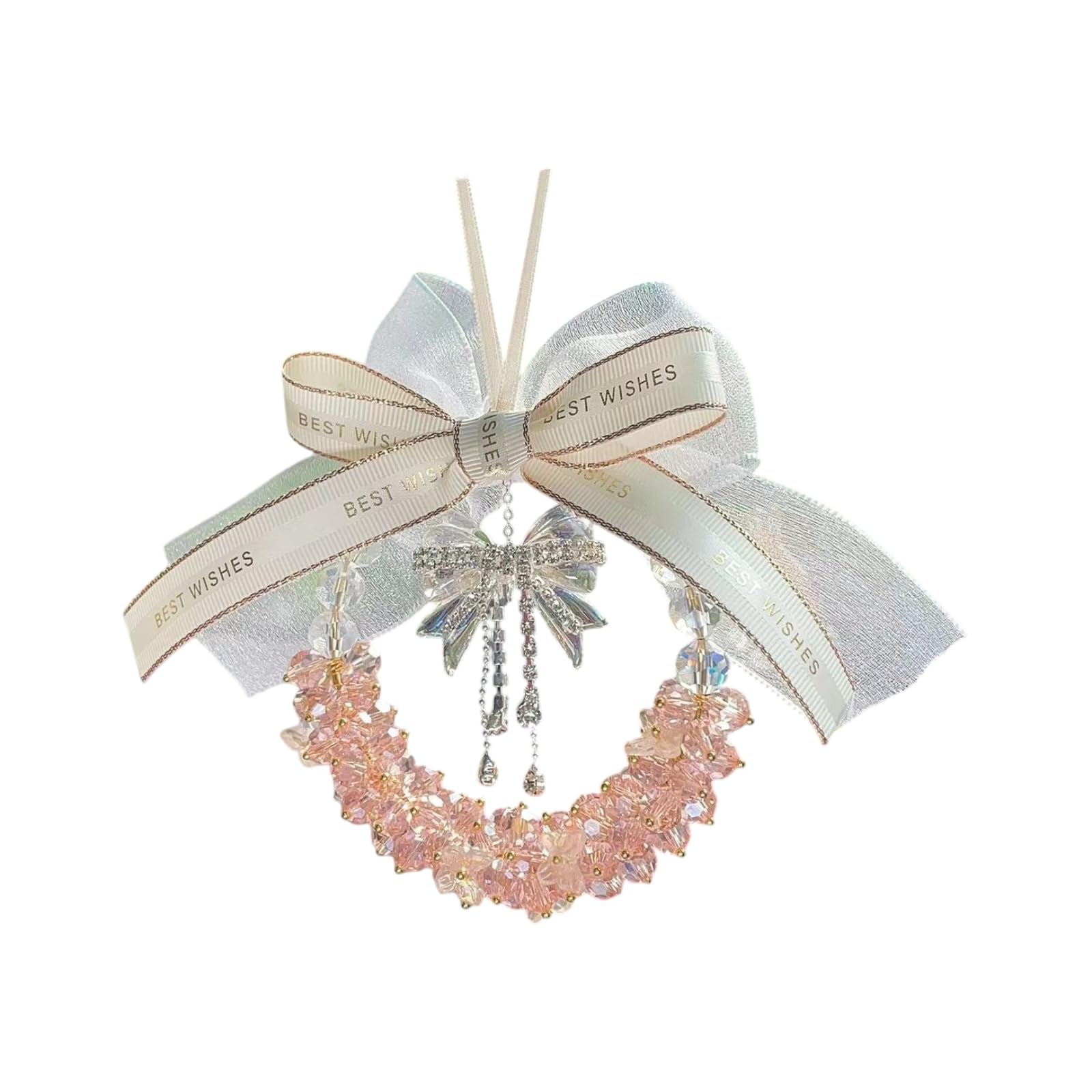 TOMSE Car Pendant for Ford F-150 Lightning Platinum 2025,Hanging Ornament Rearview Mirror Imitation Crystal Beads Ribbon Bow Hanging Ornament Sparkling Auto Interior Decor,Pink