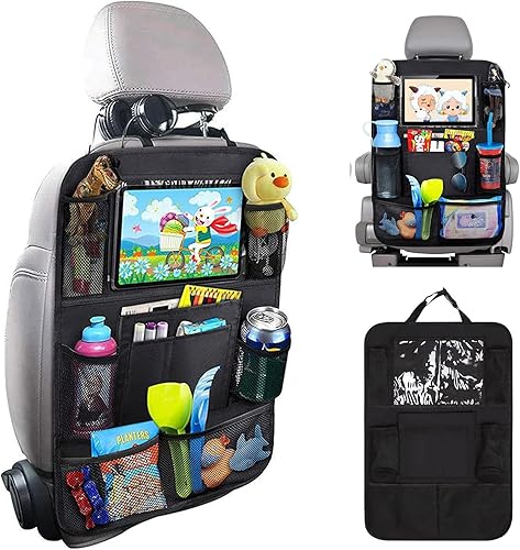 Matenf Organizador de coche para asiento trasero con 9 bolsillos de almacenamiento y soporte para tablet de 10 pulgadas, 1 paquete de funda trasera