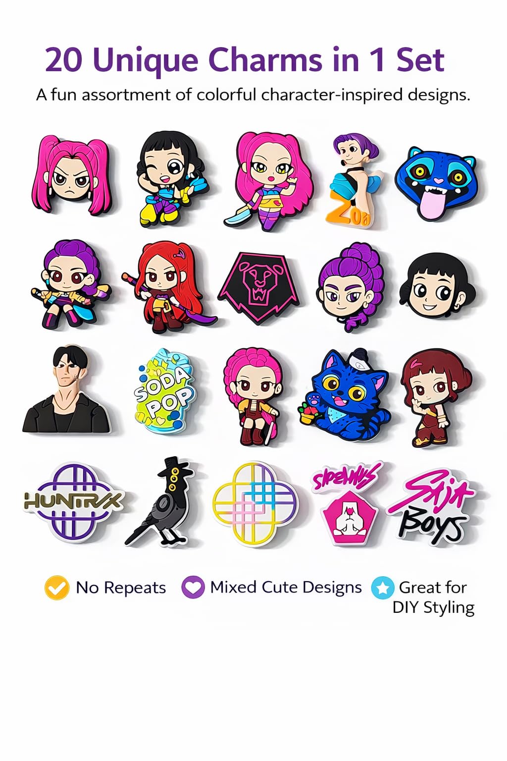 Demon Hunters Birthday Decorations, 20PCS Demon Hunters Silicone Shoe Charm, k pop Gifts Merch Set,Kpop Party Favors — view 3