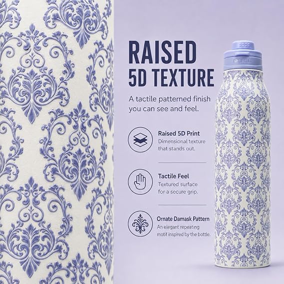 MAYIM Twist Bottle — 27oz Insulated Water Bottle | Flush-Fold Ring Handle | Raised 5D Texture Print | Twist-Lock Chug Lid | Leakproof | Stainless Steel | Cup Holder Friendly (Lavender Garden)
