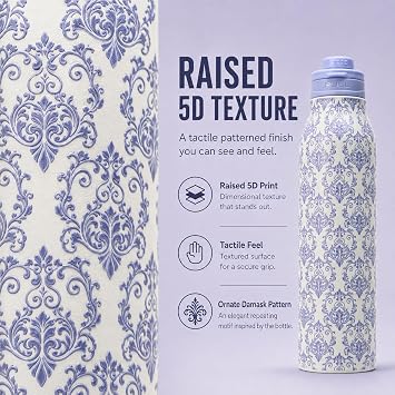 MAYIM Twist Bottle — 27oz Insulated Water Bottle | Flush-Fold Ring Handle | Raised 5D Texture Print | Twist-Lock Chug Lid | Leakproof | Stainless Steel | Cup Holder Friendly (Lavender Garden)