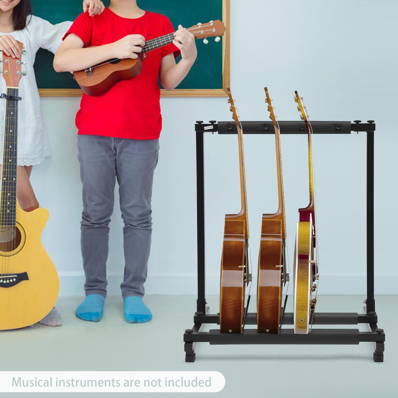 Trzypoziomowy regał na gitarę, wielofunkcyjny stojak na gitarę, oszczędzający miejsce uchwyt podłogowy, nadaje się do użytku w domu, w studiu i na scenie