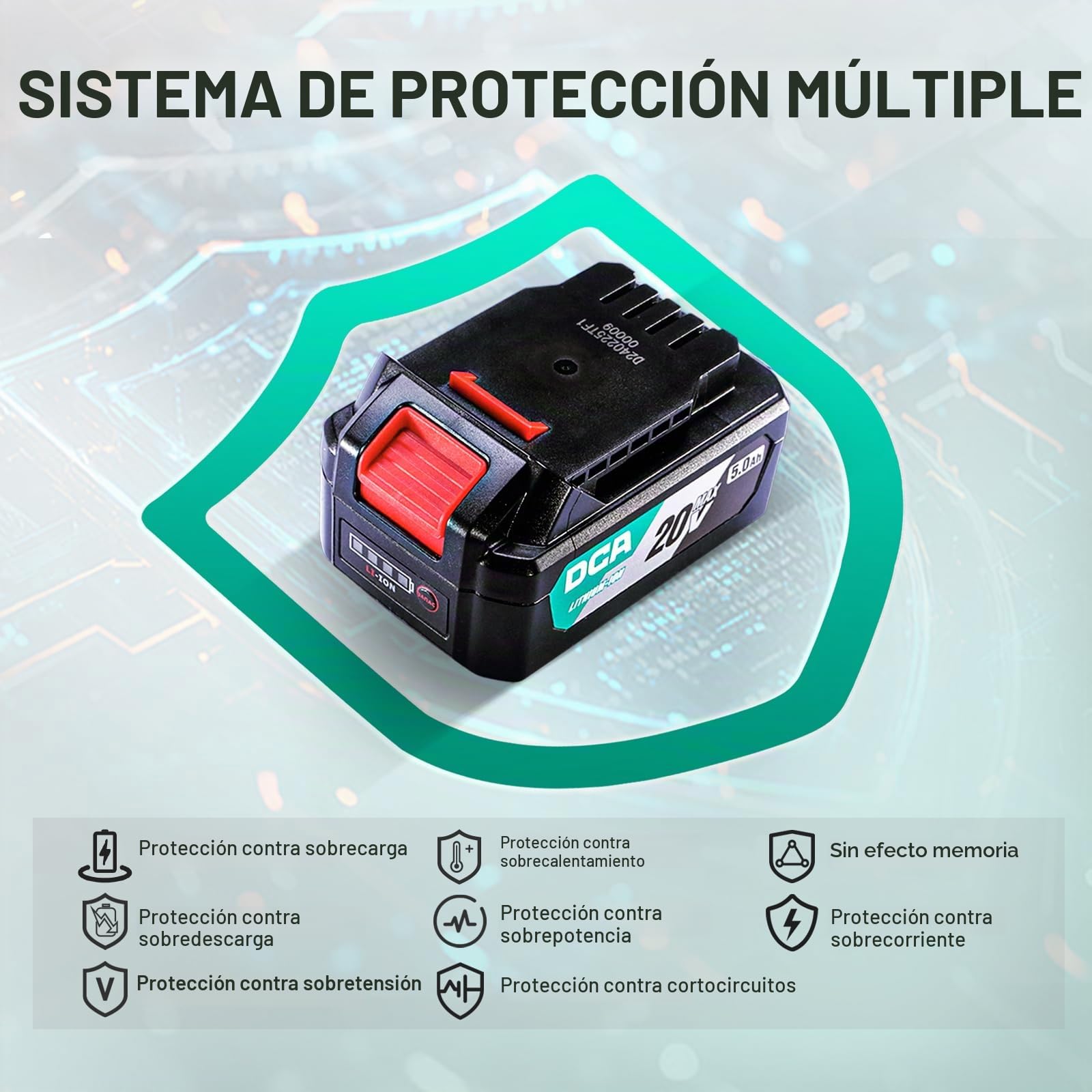 DCA Batería de iones de litio de 20 V, 5,0 Ah con alta capacidad, herramienta compacta de 20 V, 1,4 lbs (FFBL2050)