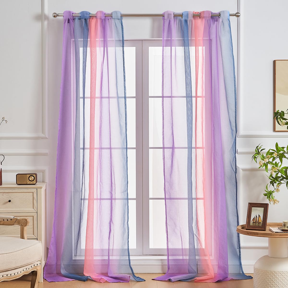 NETMEO Cortinas para Dormitorio de niñas, 2 Piezas, Cortinas semitransparentes de Color Degradado para Dormitorio Infantil, Sala de Estar (Gris Rosa Púrpura, L132 × A243cm ×2P)