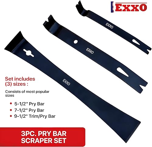 Miniatura 4 de EXXO Juego de raspadores de barra de palanca de herramientas  Juego de 3 piezas de barra de palanca plana de 5-12 pulgadas, barra plana de 7-12