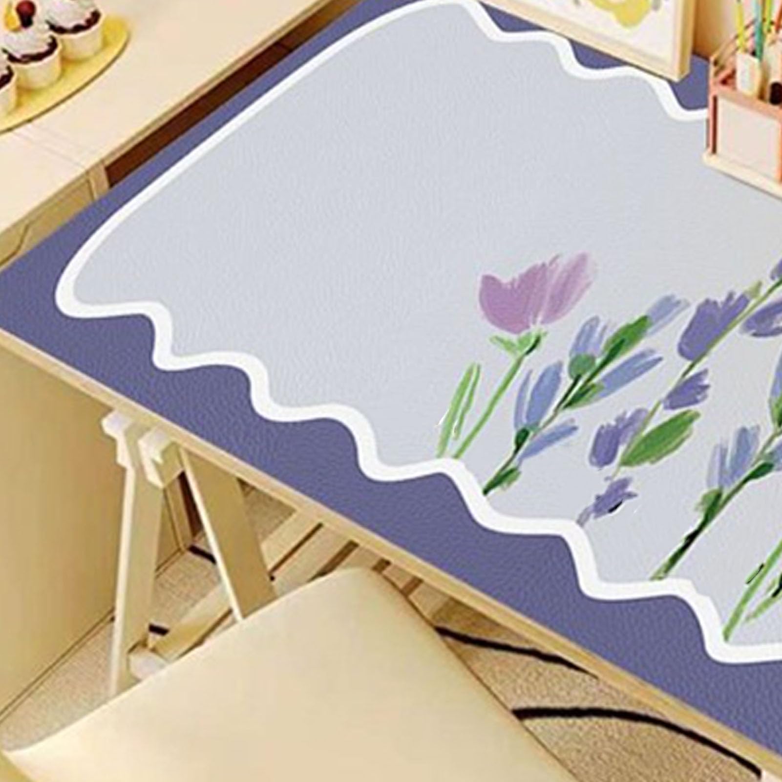 Protezione Impermeabile per Sottomano da Scrivania, Tappetino da Scrivania, Tappetino per Mouse, Simpatico Sottomano Verde a Fiori, Bellissimo Motivo Floreale con Elegante Protezione per(Fiore viola)