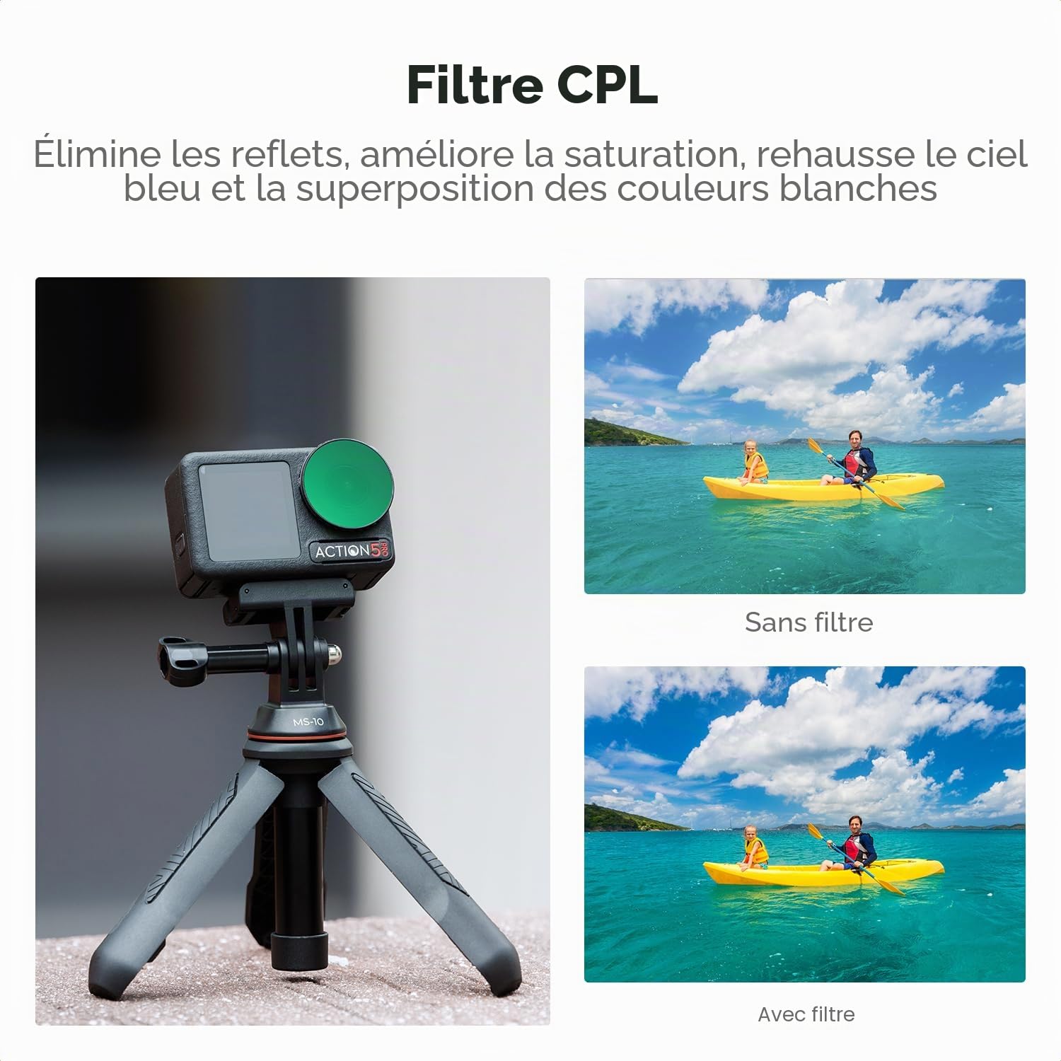 K&F Concept Filtre Polarisant CPL Compatible avec DJI Osmo Action 4/5 Pro Verre Optique HD Nano-revêtements Anti des Rayures Léger