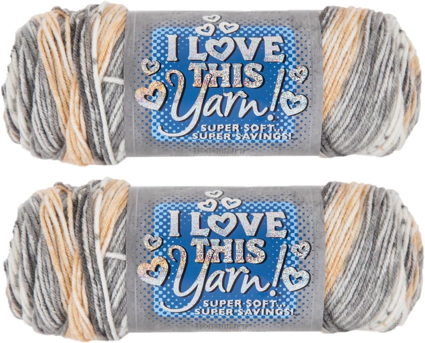 Print I Love This Yarn - 4 Medium 100% Acrylic, 252 Yards, Yarn for Crocheting Knitting Blankets, Hats & Accessories, Set of 2, 866 Suede Shoes
