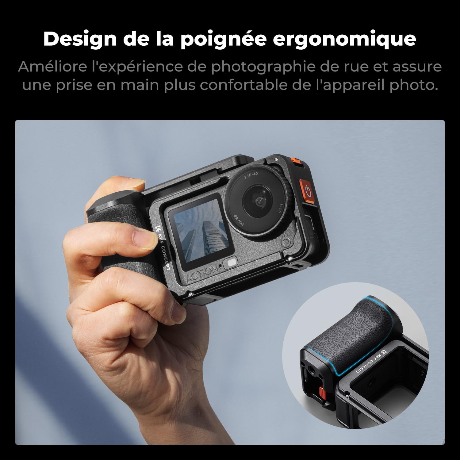 K&F CONCEPT Kit de Poignée avec Cage Compatible avec DJI Osmo Action 6, Poignée de Photographie de Rue à Déverrouillage Rapide avec Déclencheur, Griffe Flash, Accessoires pour Caméra d'action