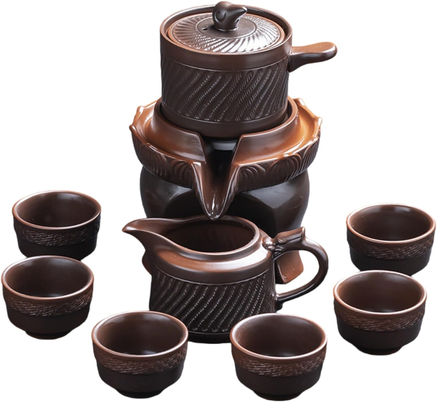 黑色-9头挑刀锤纹紫陶自动茶具 Glass Tea Cup,Ceramic cup Set,Zi Sha Tea Cup,Ceramic Teapot,Purple Clay Tea 轻奢懒人泡茶神器功夫茶 Ceramic Coffee Mugs Set,Microwave & Dishwasher Safe,Gift for Man and Women