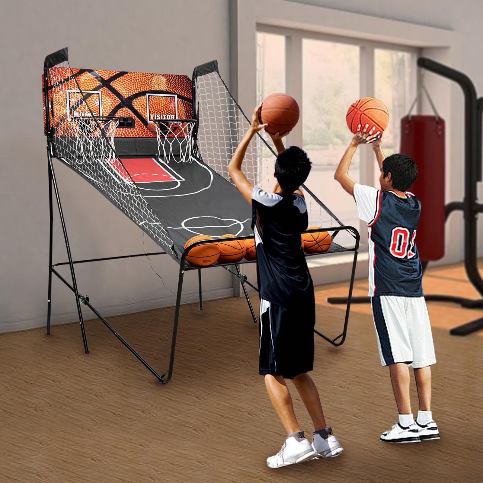 Thunder Supreme Steel-Acrylic Portable Basketball System with Regulation Size Backboard Navy Blue