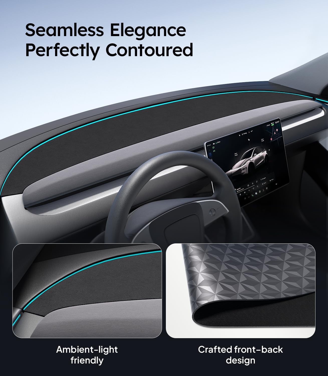 Wigoo 2026 New Model Y Juniper Accessories Dashboard Cover [Anti-Glare and Sun Protection] Suede Dash Mat for New Model Y Juniper(2025-2026), Model Y Juniper Accessories (Black)