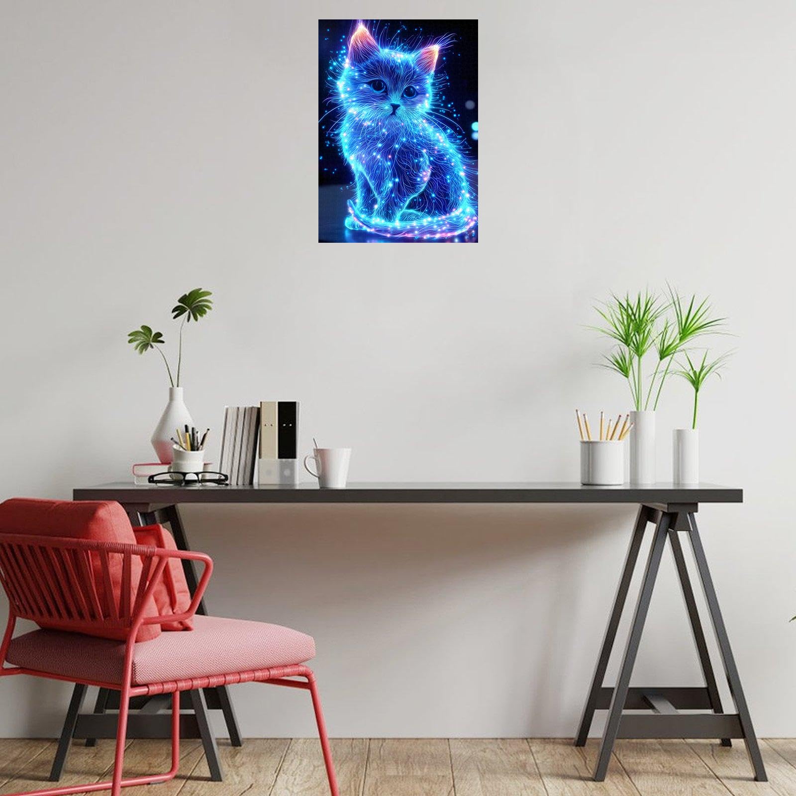 Great Jigsaw Puzzles for Adults 500 Pieces Animal Cute Blue Glowing Cat Wooden Challenging Puzzles Gift for Friends Family Home Decoration Puzzle - Image 3