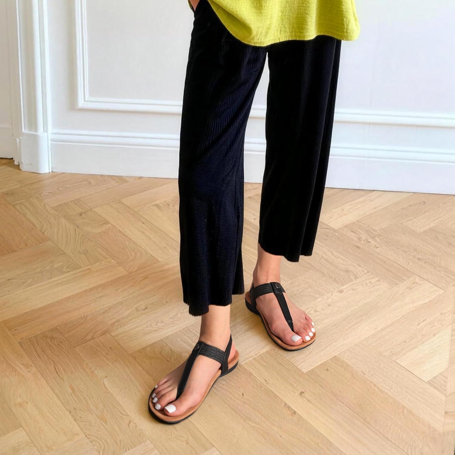 DREAM PAIRS Women's Arch Support T-Strap Sandals Comfortable Orthotic Flat Sandals Thong Sandals for Casual Summer Walking - Image 2