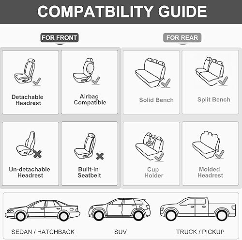 Miniatura 8 de Juego completo de fundas grises para asientos delanteros y traseros, fundas universales para asientos delanteros y traseros para automóviles