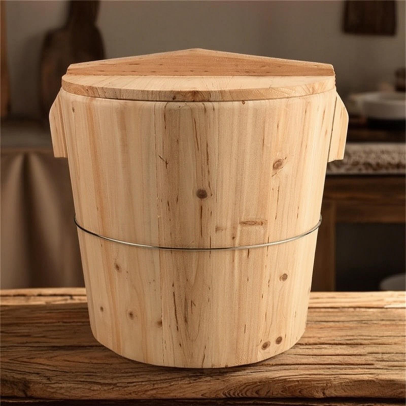 dämpfer mit Deckel Naturbelassen Dampfgarer aus Frisch Dampfgarer mit Deckel für Hobbyköche, Gastronomen, 35 cm 8-10 Kg Reis
