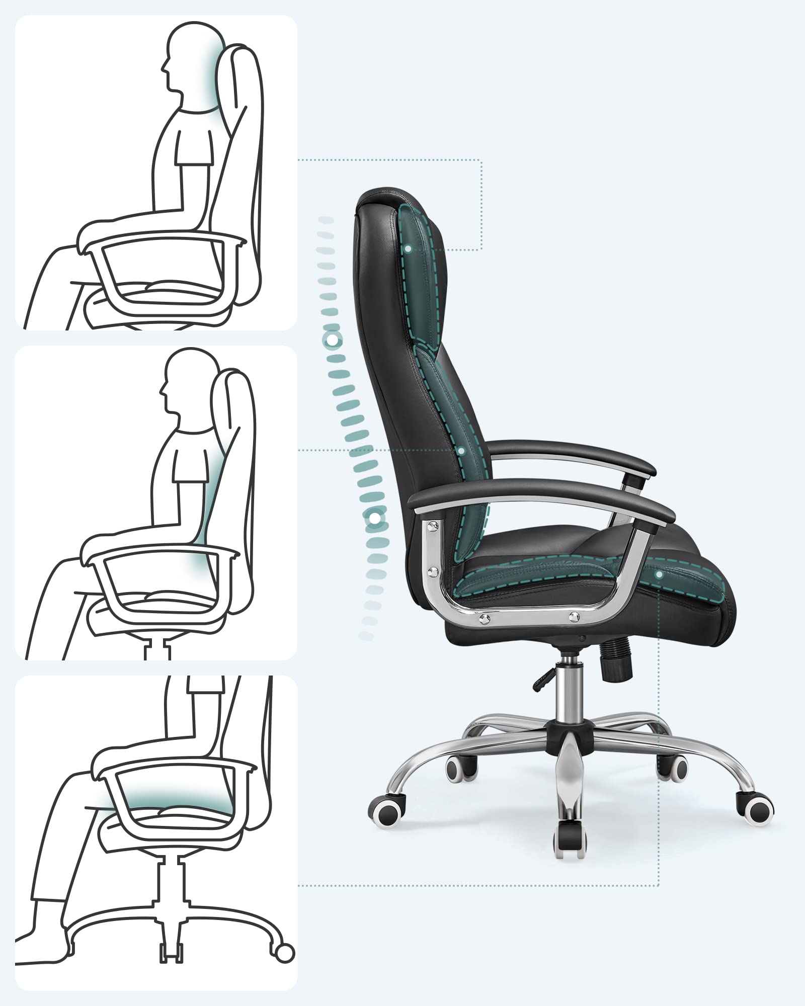 SONGMICS Bürostuhl Chefsessel Drehstuhl Computerstuhl Sitzhöhenverstellung office Stuhl Polsterung, OBG57B