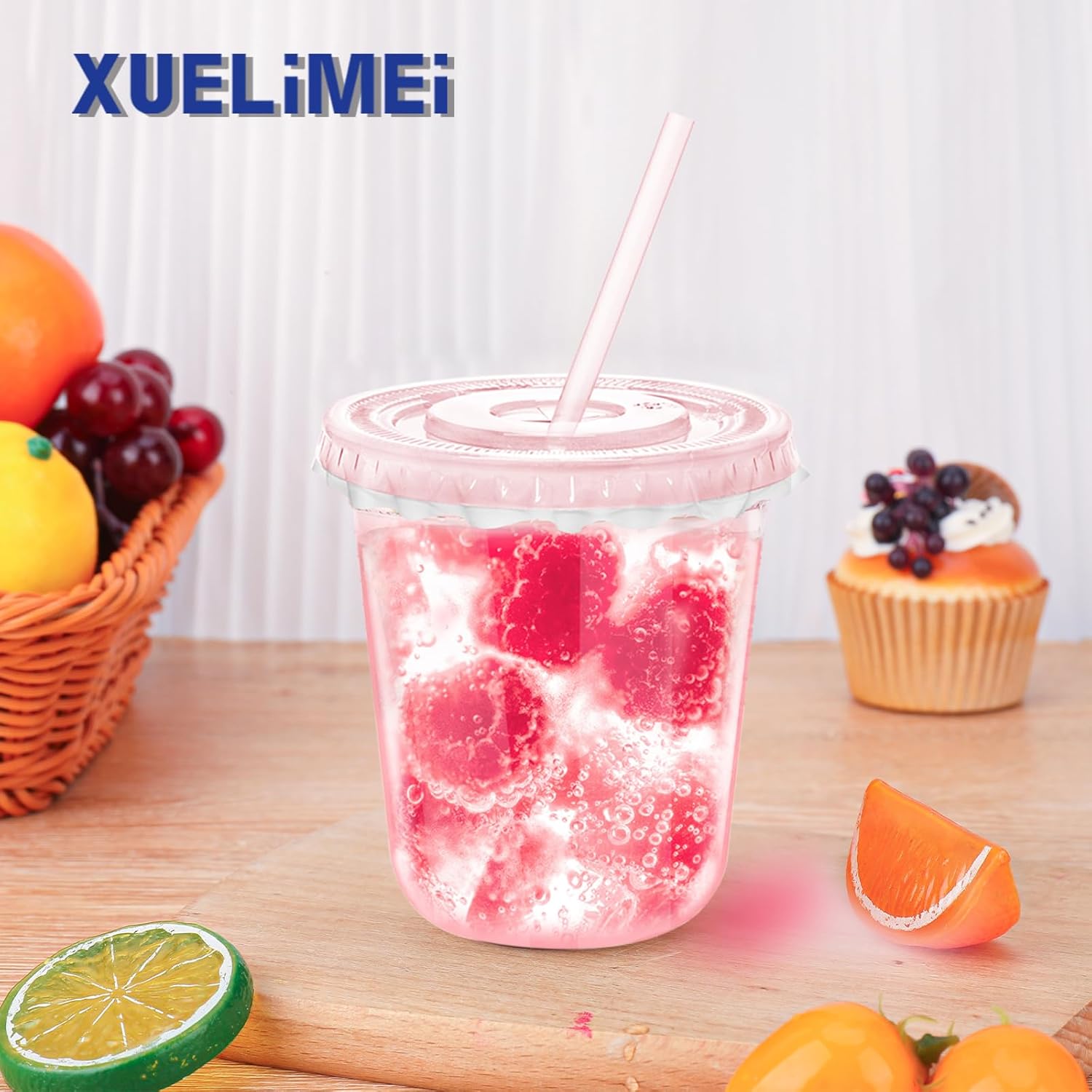 12oz Disposable Stemless Glasses with Flat Lids and Straws,PET Disposable Drinking Cups,Clear Plastic Wine Glasses for Parties Birthday,Wedding,Meeting,Christmas Party Supplies. (50, Pink) - Image 5