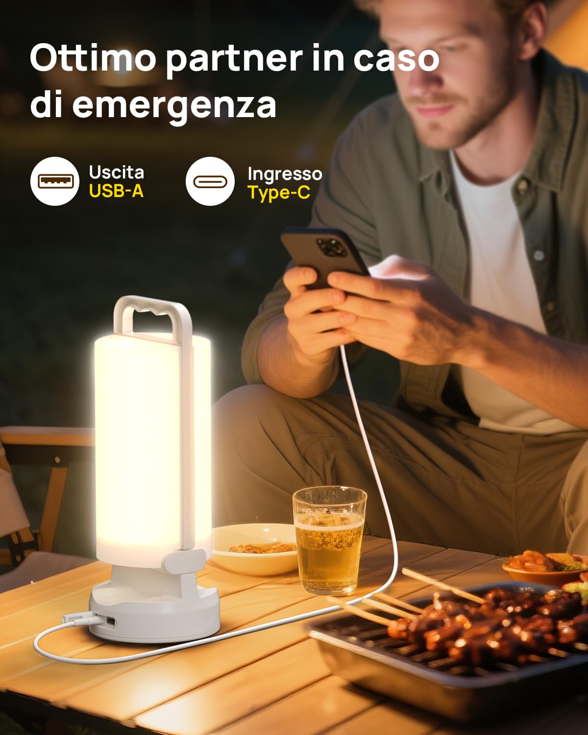 Eventek Lampada Campeggio Solare 8000mAh, Ultra Luminosa Pieghevole Luce Campeggio con 3 Modalità e Controllo Touch, IPX5 Lampada Ricaricabile per Blackout, Campeggio, Escursionismo, Emergenze