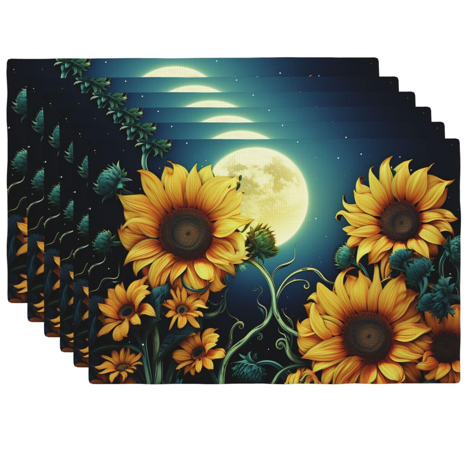 Sets de table en lin lavables résistant chaleur tournesol 6x