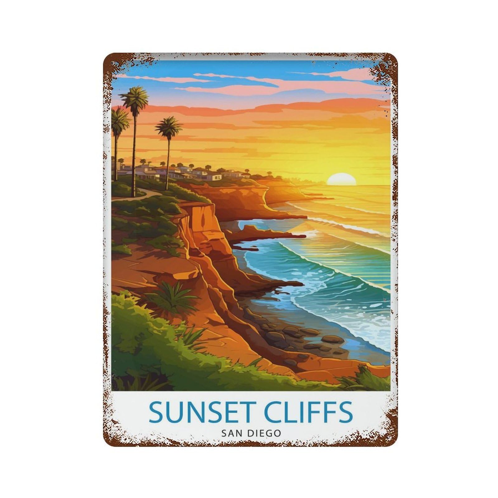 xiaoxiaoshen Sunset Cliffs San Diego Travel California Sun_3 Wall Decor Art Metal Tin Poster Modern Home Decor Art Home Bar Shop Decorations Vintage Sign 40x30cm