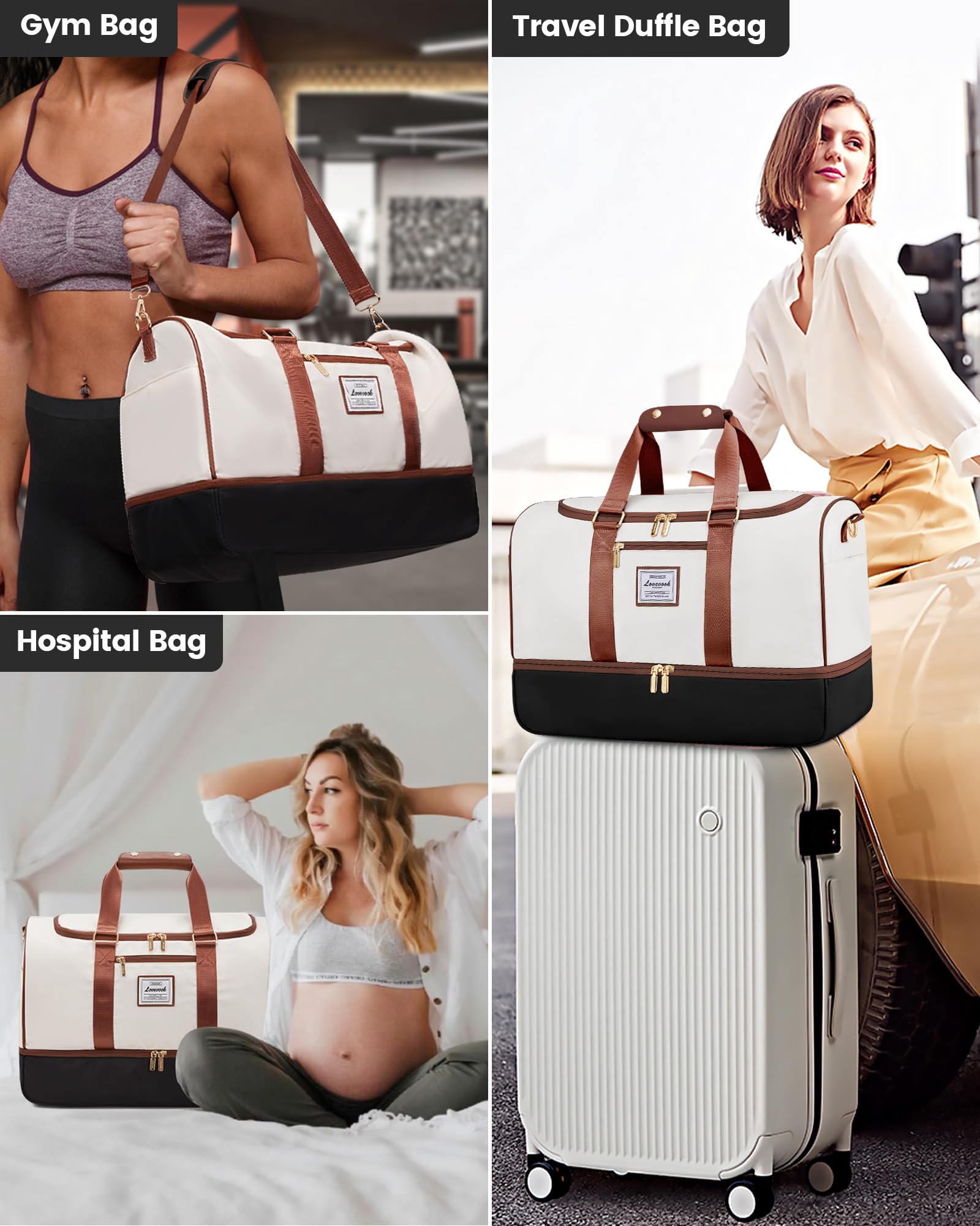 LOVEVOOK Weekender Groß Reisetasche, 50L Travel Duffle Bag Reisetaschen mit Kulturtasche, Schuhfach & Nassfach, Wasserdicht Sporttasche Gym Yoga Bag, Handgepäck Tasche für Sport Reise Flugzeug