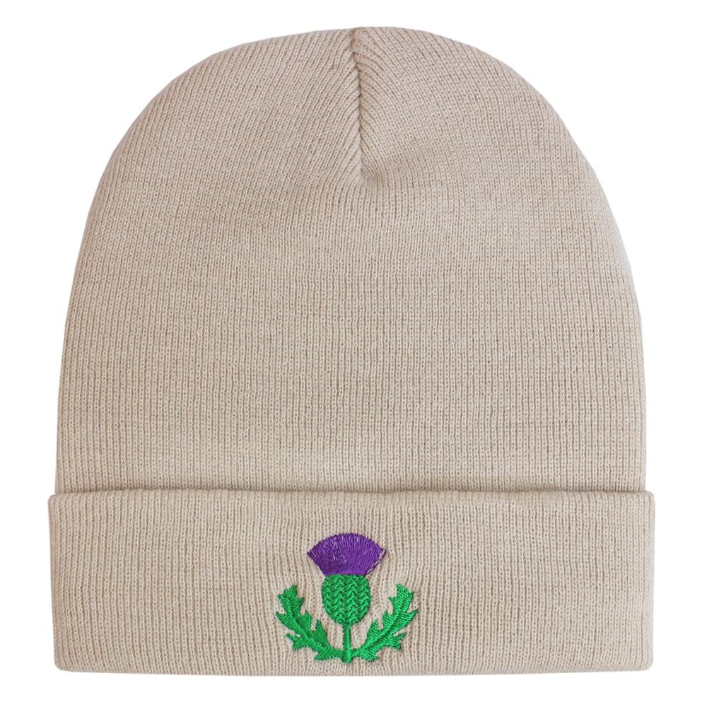 TeddyT's Adult Scottish Thistle Embroidered Thermal Beanie Hat (Sand) Baby Pink