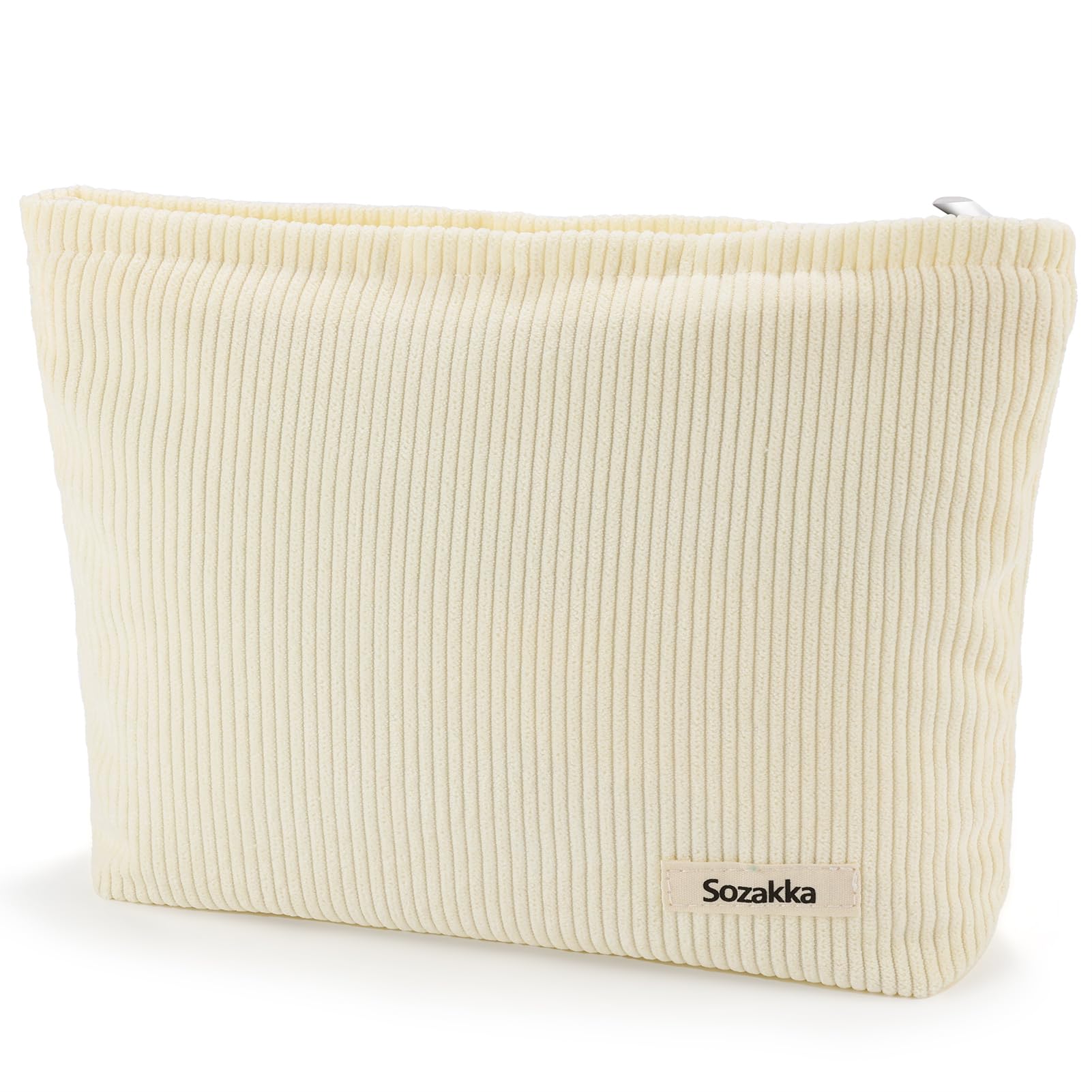 Makeup Bag for Women Large Beige Corduroy Cosmetic Bag Travel Makeup Pouch for Purse Zipper Toiletry Bags Organizer Cute Y2K Aesthetic Makeup Brushes