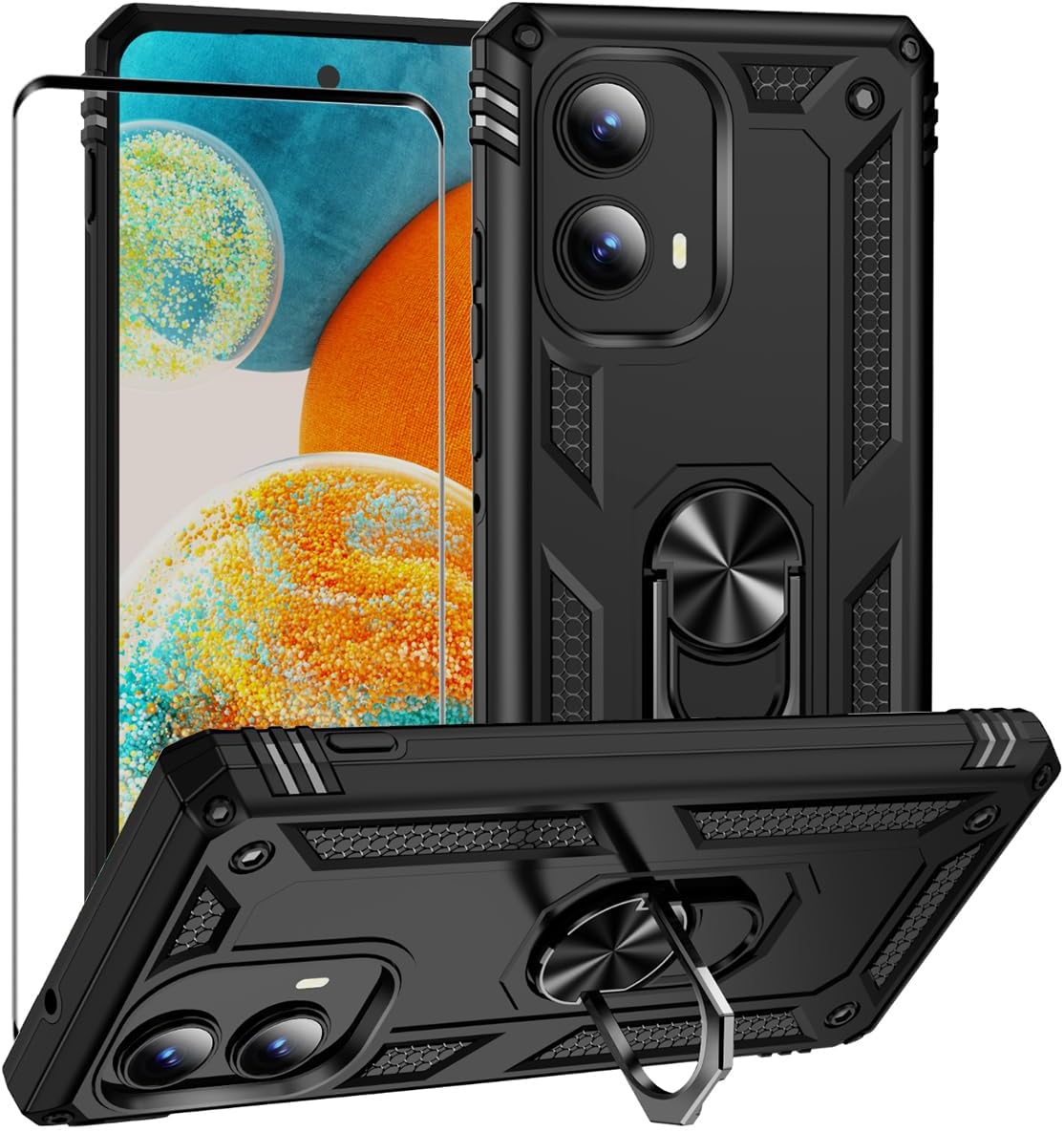 for Motorola Edge 2024 Case,Moto Edge 2024 Phone Case,Military-Grade Ring Kickstand Protective case Dual Layer Heavy Duty Protection with Car Mout Magnetic Cover for Moto Edge 2024(Black)