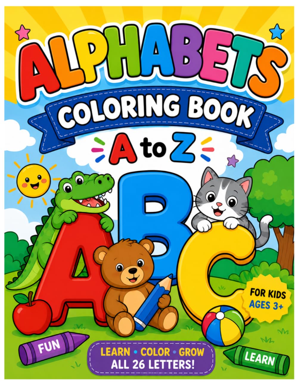 Alphabets Coloring Book: Learn • Color • Grow All 26 Letters! (A to Z Alphabet Coloring Book for Kids Ages 3+ with Thick Lines)