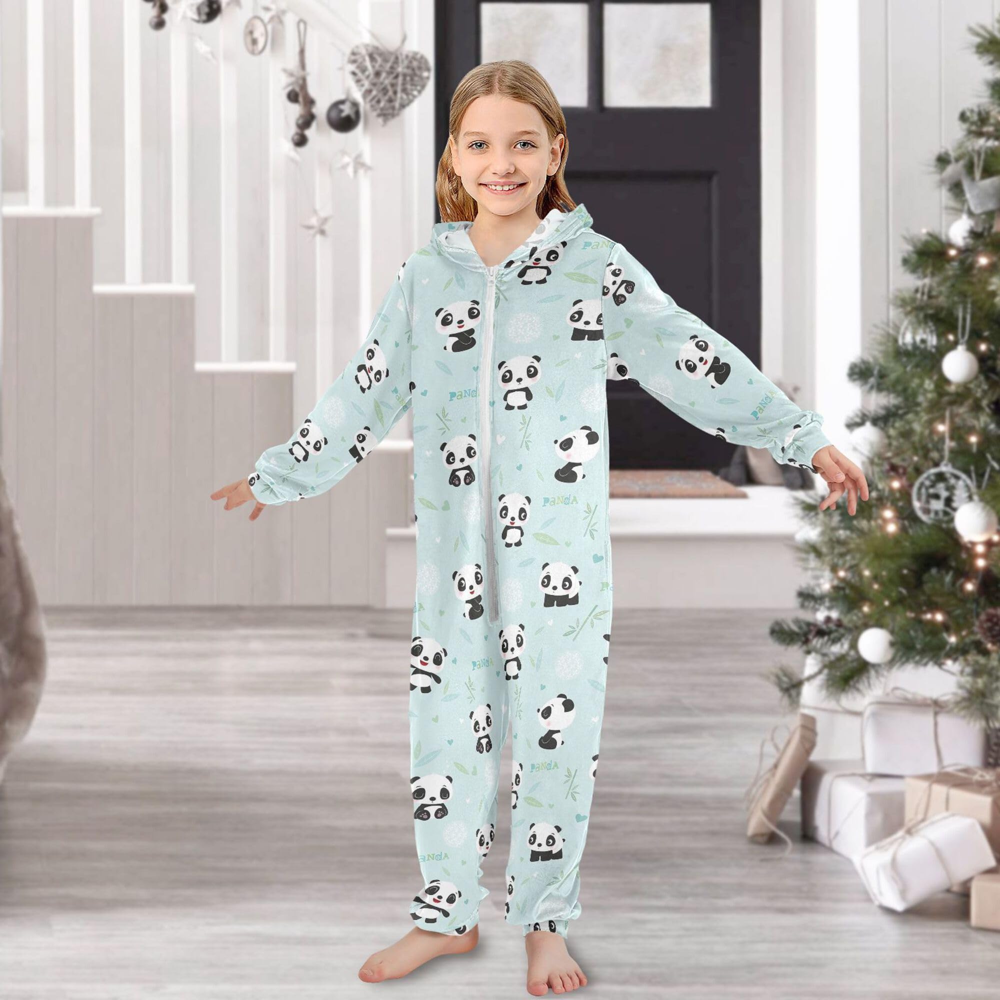 ALAZA Pigiama in flanella con cappuccio e cerniera, tuta coordinata per bambini con dinosauro, carina, morbida e calda, abbigliamento sportivo per la casa, 5-6T