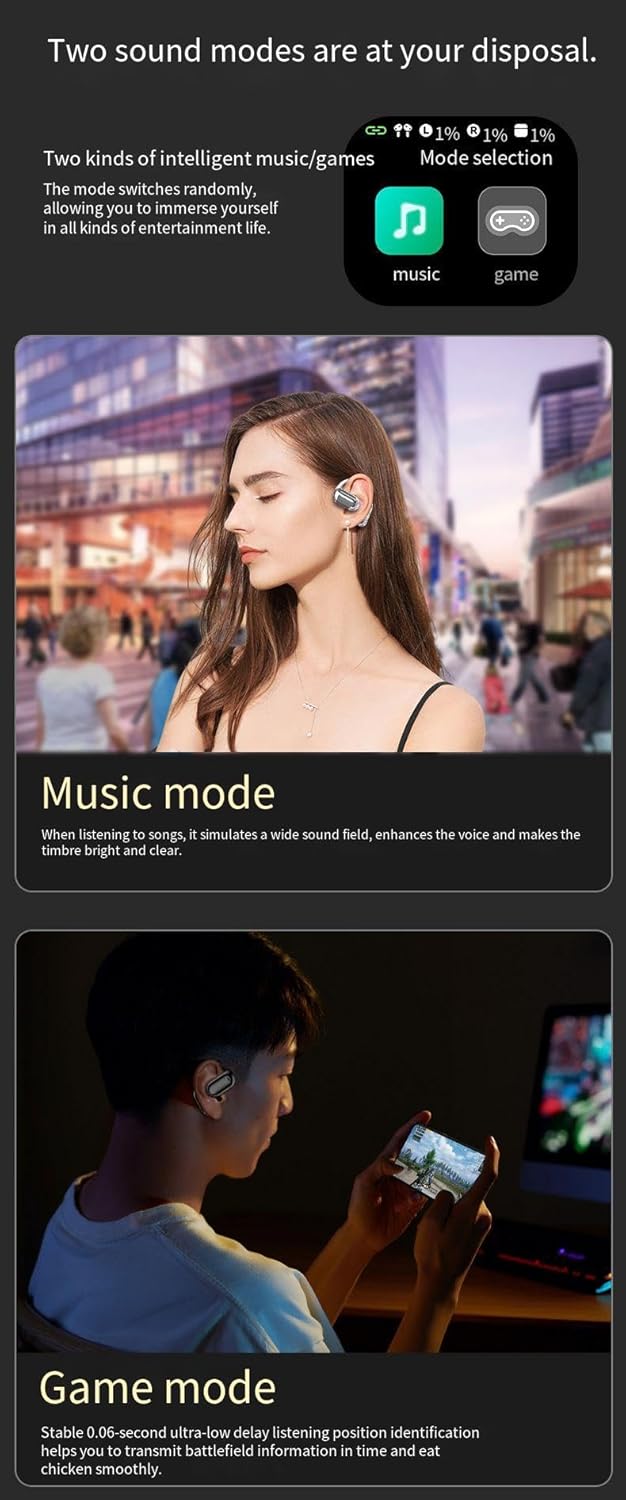 Open-Ear Wireless Earbuds Bluetooth 5.4 Headphones with Intelligent Touch Screen & Earhook, 40Hrs Playback Sport Ear Buds Earphones,Ultra-Comfort Design,Compatible with iPhone & Android,Blue