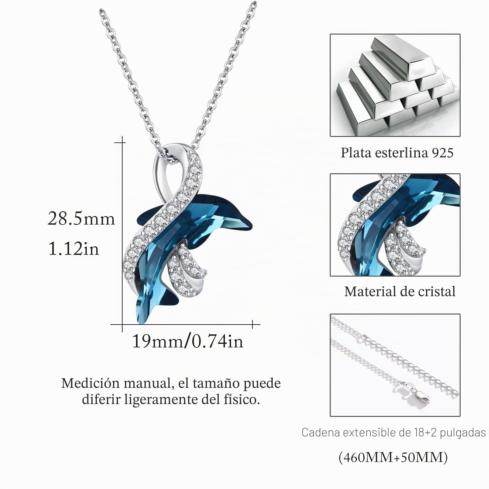 OHAYOO Zorro/gato/delfín/mariposa/libélula/tortuga cadena plata 925 animal cadena niña animal colgante collar piedra lunar joyas para regalos damas niñas niños