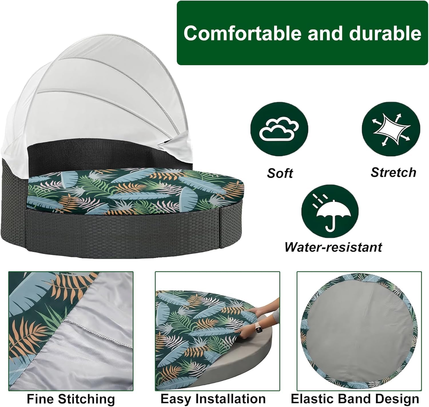 Fodera di ricambio per cuscino lettino da esterno 168 cm con fascia elastica Foresta Verde