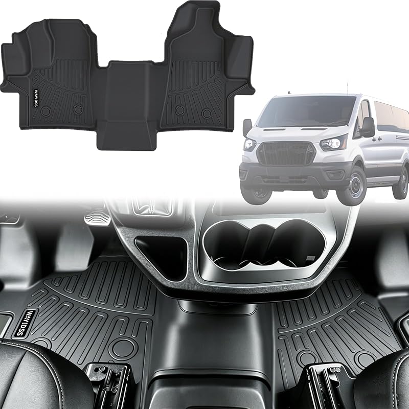 Tapete dianteiro para Ford Transit e E-Transit 2022–2026 com piso de vinil, TPE preto, compatível com 150/250/350/350HD – 1 unidade