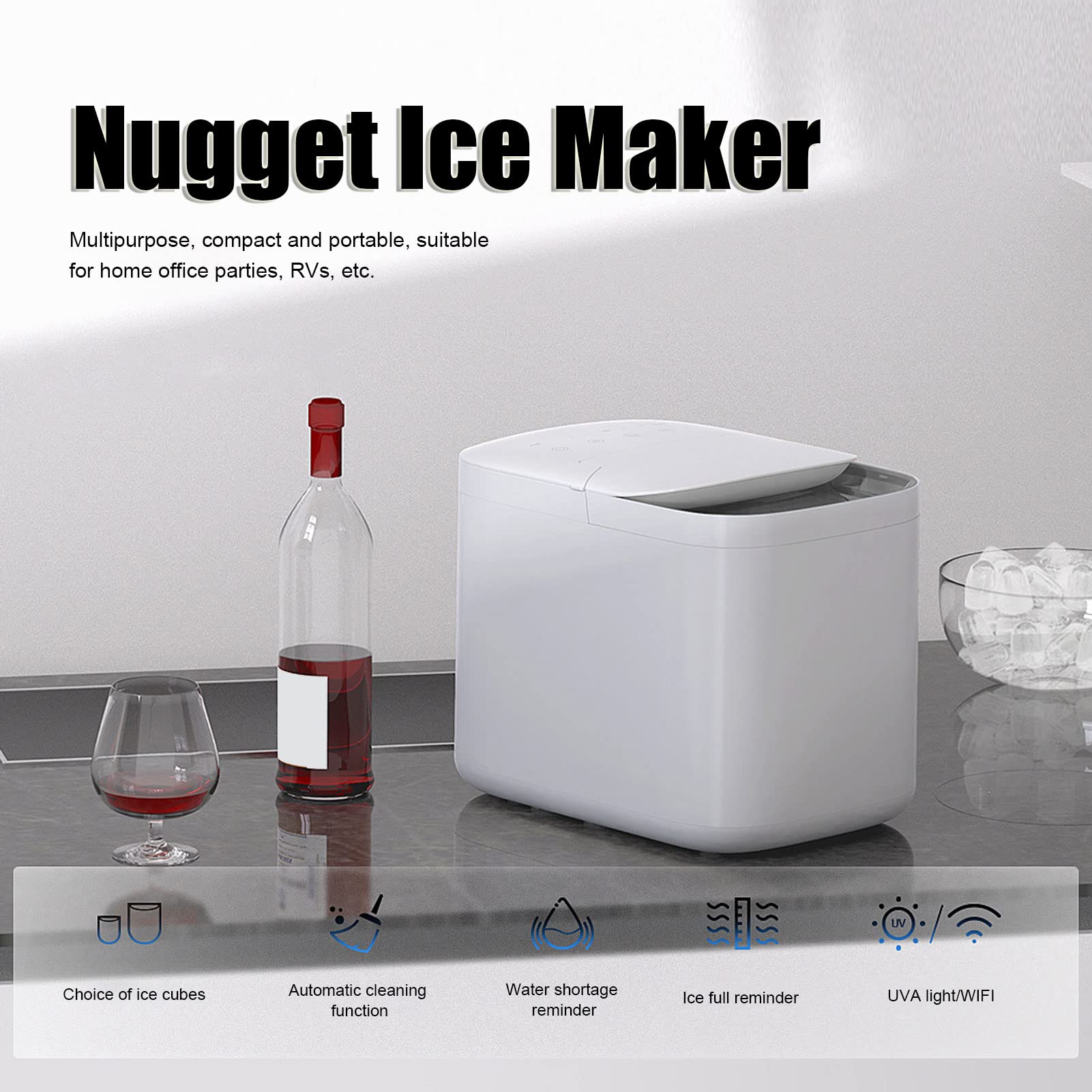 FTVOGUE Encimera Inteligente para Fabricar Hielo con Autolimpieza y Opción UV para el Hogar, Cocina, RV, Camping