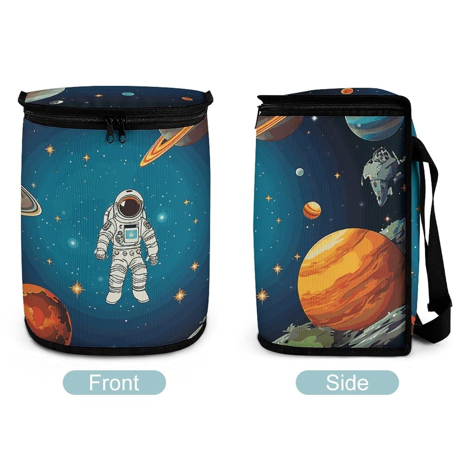 Car Garbage Storage Bag Outer Space Rocket Astronaut Printed Hanging Vehicle Trash Bin Car Trash Can with Zipper Lid Portable Garbage Storage Bags for Truck Van and SUV