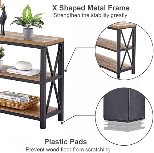 Miniatura 9 de FATORRI Estantería pequeña y mesa consola industrial (roble rústico)