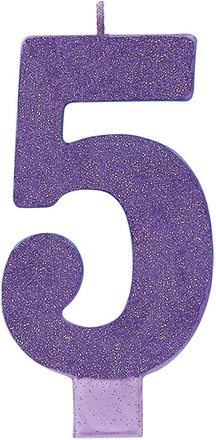 Amscan #5 Large Glitter Birthday Candle | Purple | Party Supply | 1 piece