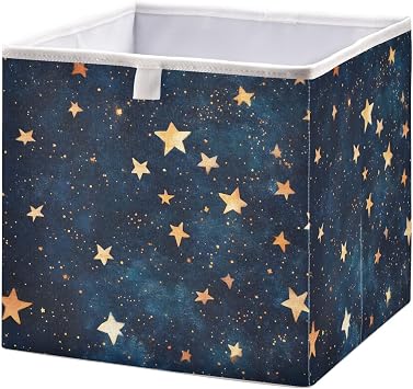 Collapsible Storage Cube-Star in Sky, Foldable Organizing Baskets with Reinforced Board for Shelf Closet Cabinet 111111 in