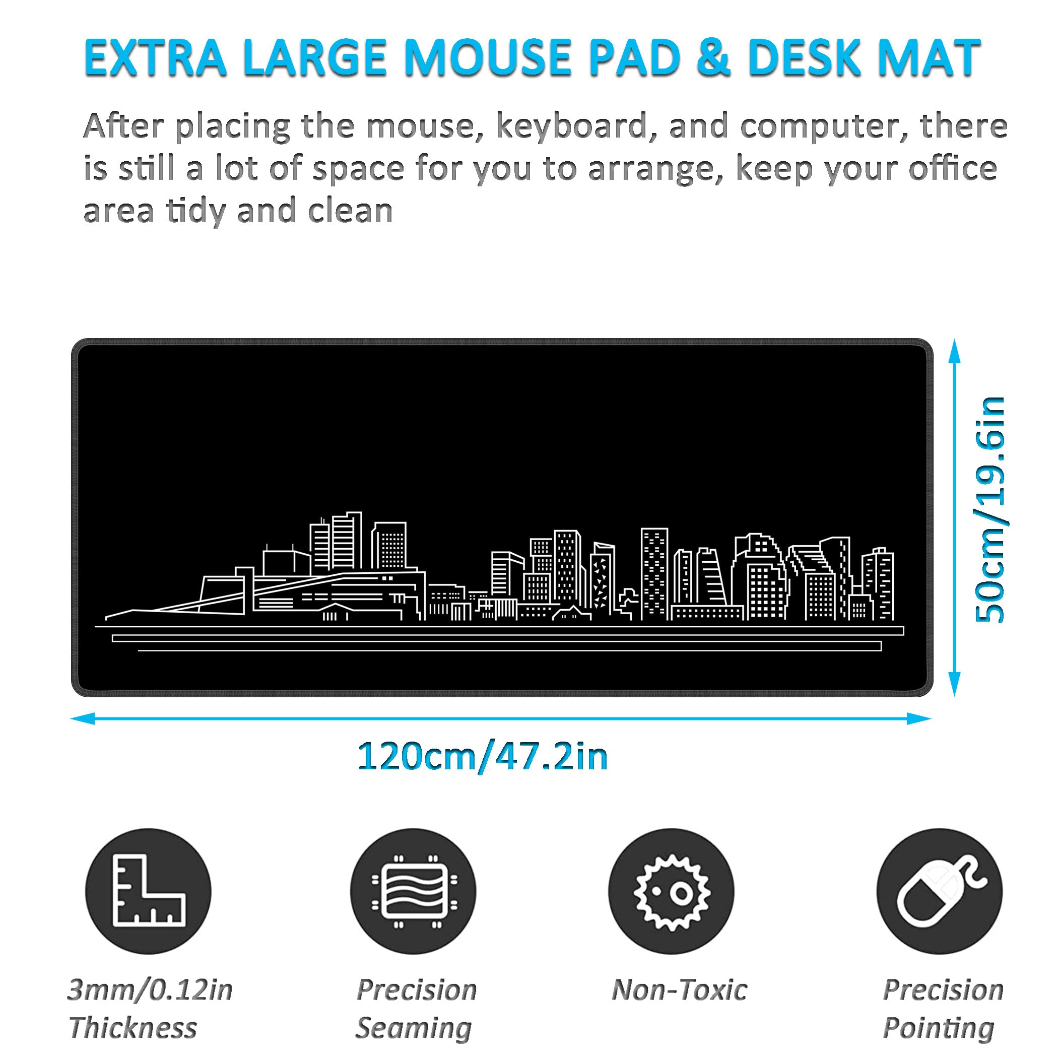 LL-COEUR Noir Grand Tapis de Souris de Jeu 1200x500x3MM Gamer Tapis de Bureau Large et Étendu XXL Speed Gaming Mousepad pour PC, Clavier et Ordinateur XL