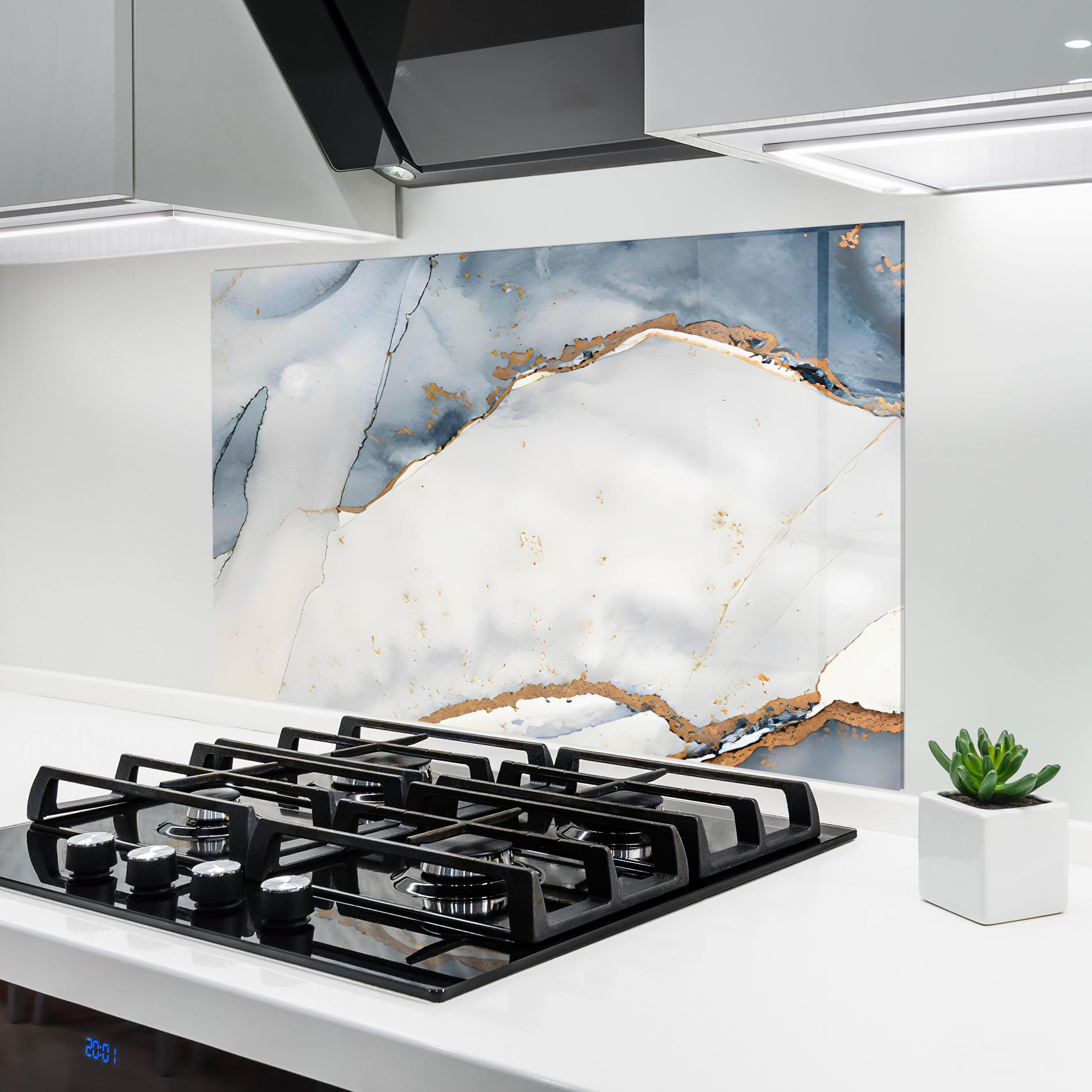 ARTHUB® Crédence de Cuisine en Verre 60x100 cm, Blue Watercolor | Protection Contre Les éclaboussures, Revêtement Mural en Carreaux, Plaque en Verre, Verre trempé, Abstrait, Marbre