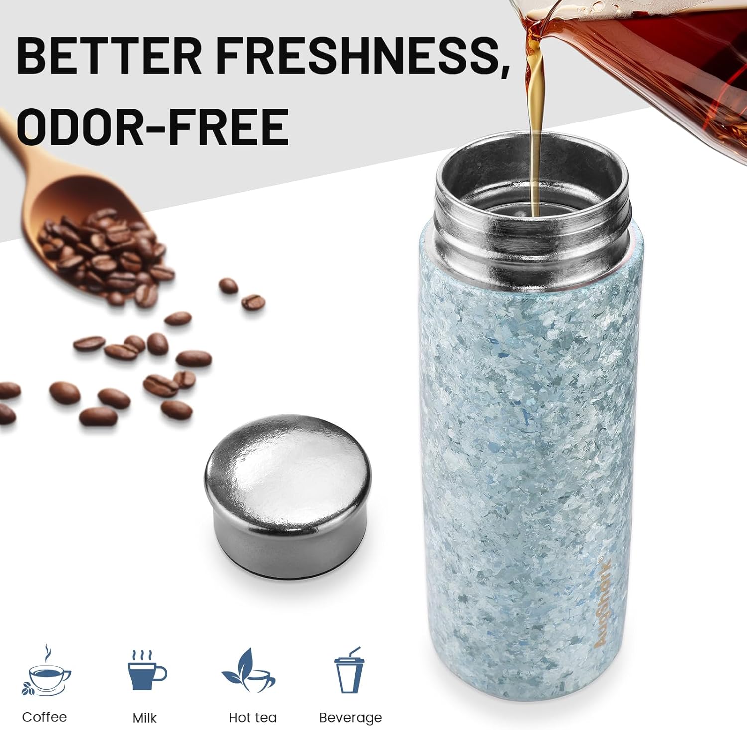 Pure Titanium Water Bottle, 10 oz Frosted Blue Insulated Travel Coffee Mug Cup with Built-in Infuser & Lid, Ultralight Leak-Proof Tumblers, Vaccum Camping Flask Jug Keep Cold 12H Hot 12H