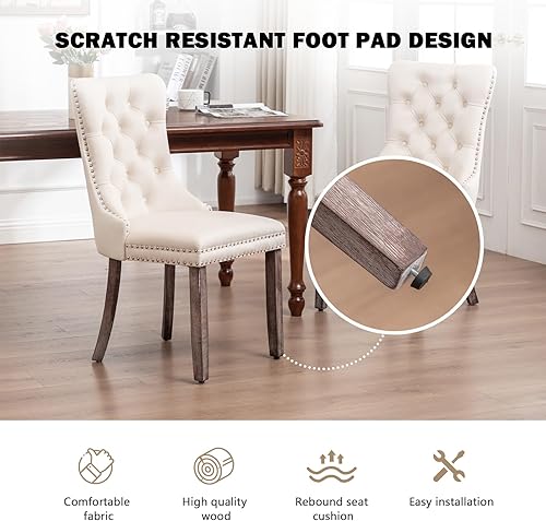 Vista 6 de Juego de 6 Sillas de Comedor de Terciopelo, Sillas de Comedor Tapizadas con Ribete de Tirador de Anillo y Respaldo con Botones, Asientos Modernos