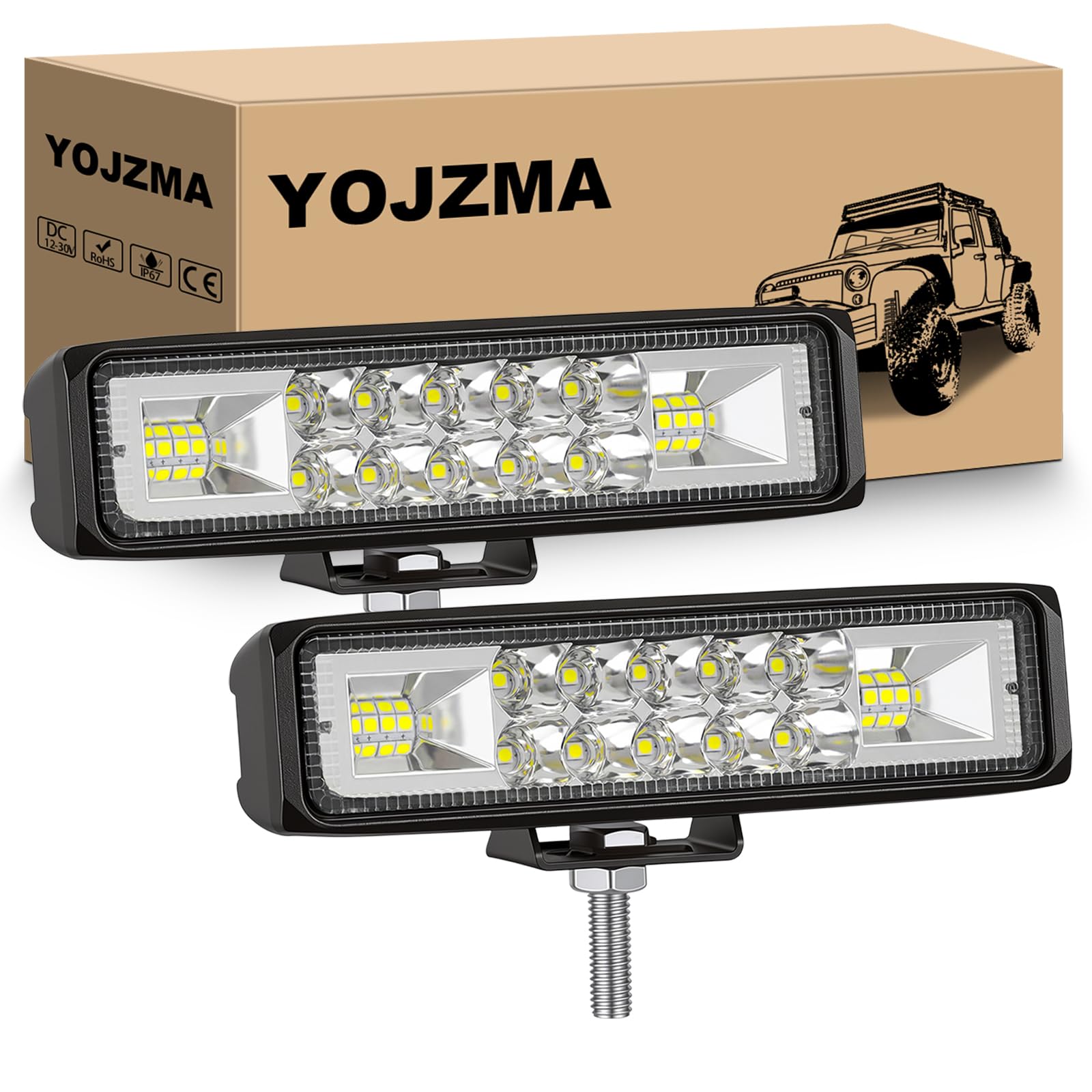 2 pezzi Barra LED per fendinebbia da 15 cm 6 pollici, 7D, 24W 2400LM, combinazione Spot/Flood, luci da guida, IP67 impermeabile, 12V 24V per fuoristrada, pickup, SUV, UTV, ATV, 4X4, barca