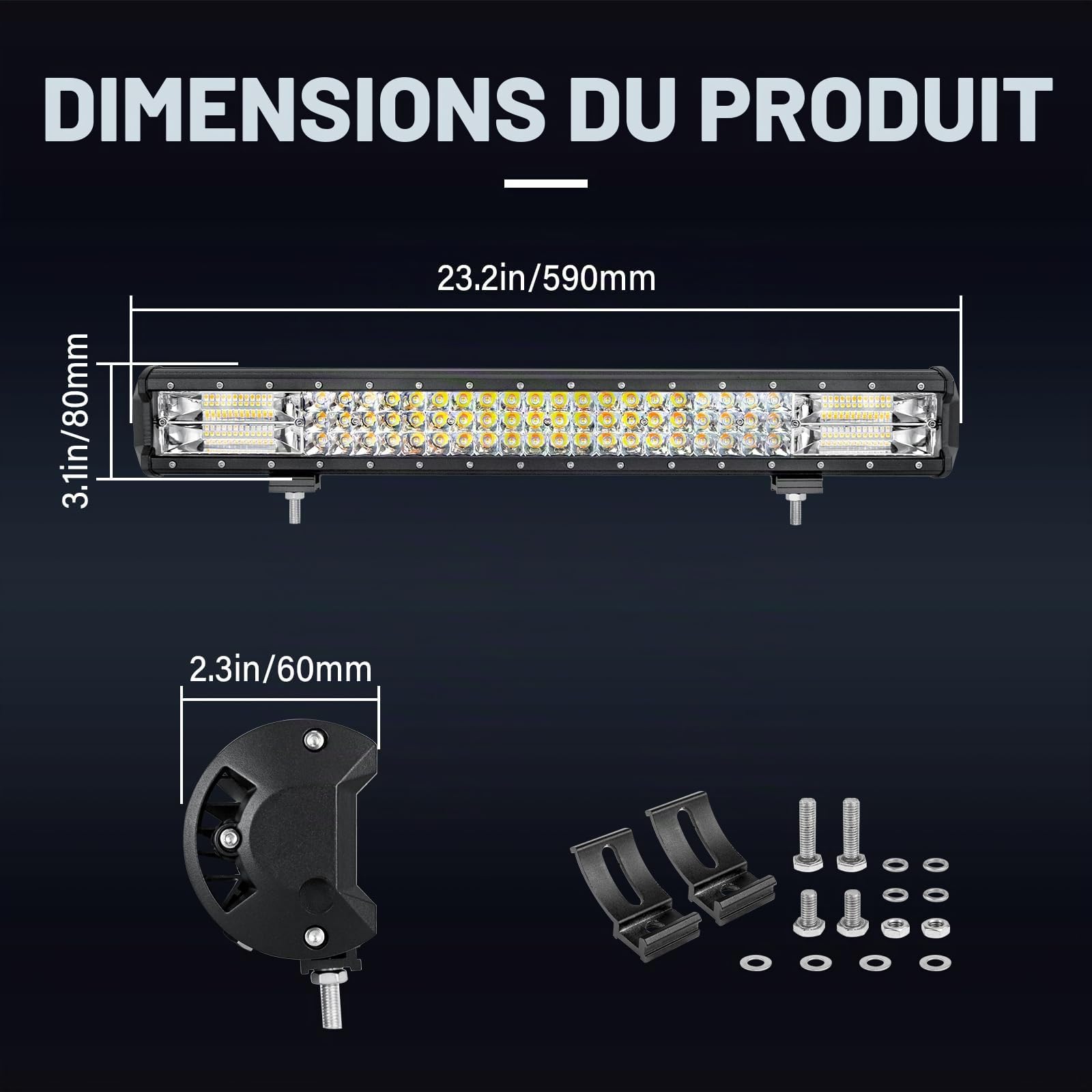 RIGIDON 58cm 324W barre lumineuse led 4x4 stroboscopique 12V faisceau kit