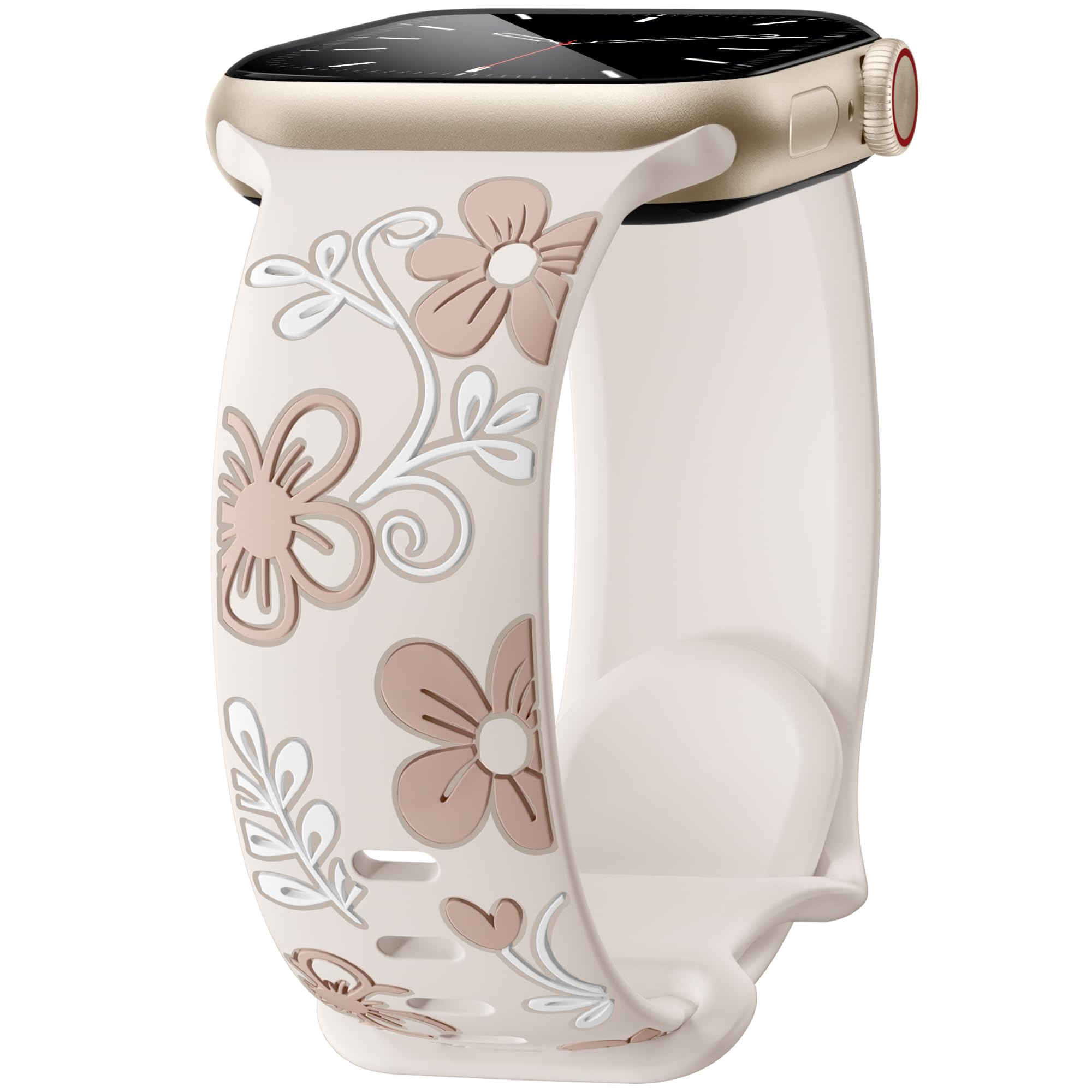 Floral Band Compatible with Apple Watch Bands For Women 40mm 41mm 38mm 42mm 44mm 45mm 46mm 49mm, Engraved Cute Flower Silicone Dressy Strap for iWatch Series 11 10 9 8 7 6 5 4 3 2 SE Ultra