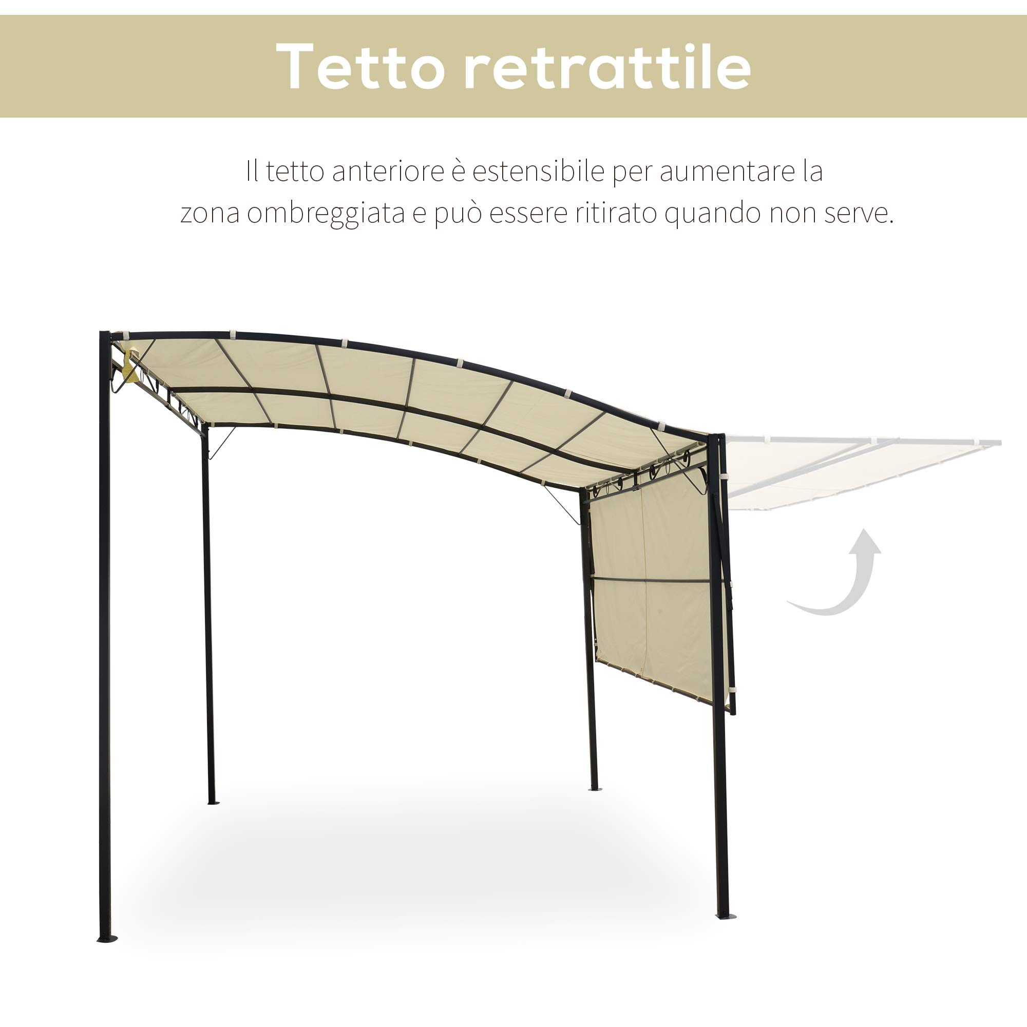 Outsunny Gazebo Pergola da Giardino con Copertura in Tessuto Anti UV e Acciaio, 3 x 2.5 m, Crema | Tessuto e Acciaio