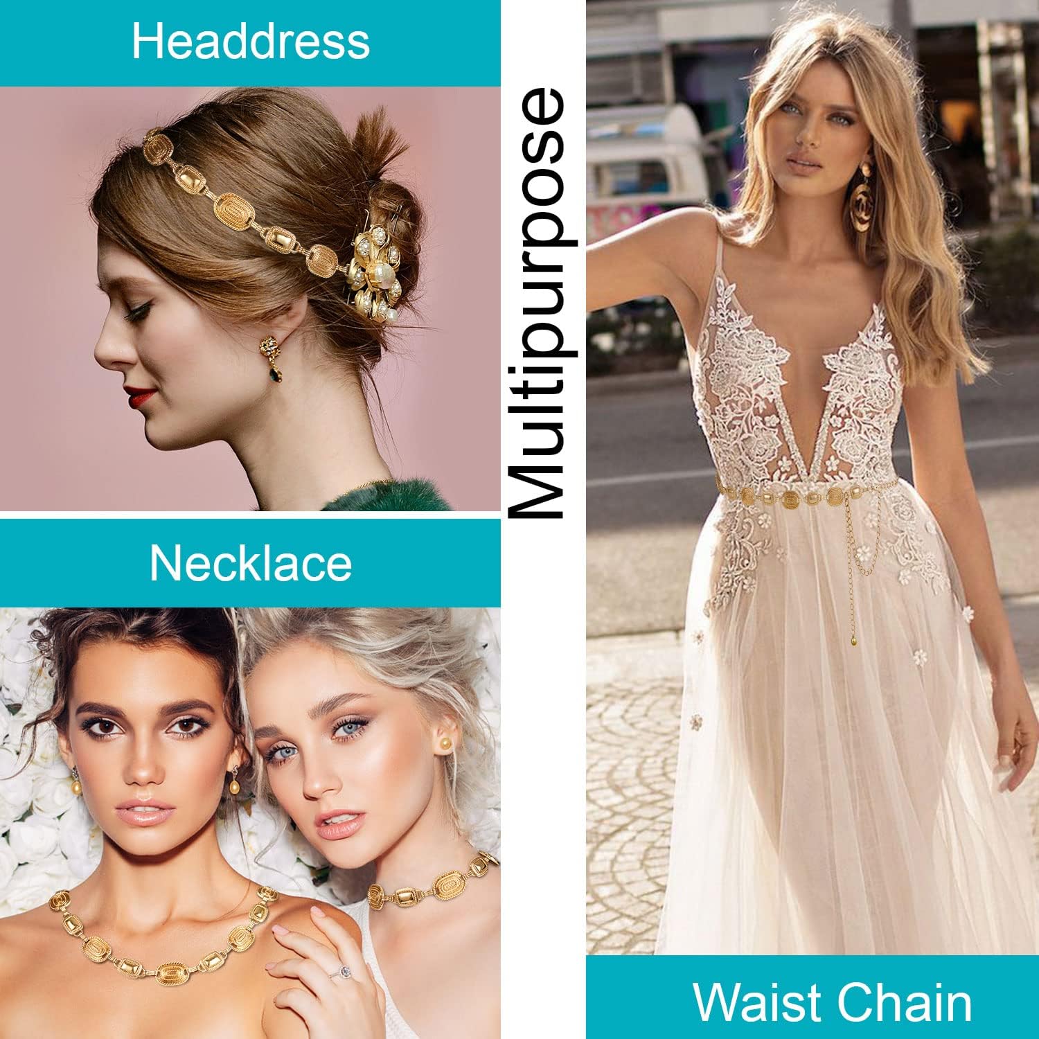 FIORETTO Metal Waist Chain Link Belt for Women Western Cowgirl Boho Turquoise Belts for Dress Jeans Country Concert Outfit - Image 6