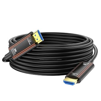 Fiber Optic HDMI Cable 65FT, 8K Long HDMI 2.1 Cord 48Gbps Ultra high Speed Support 8K@60Hz 4K@240Hz Dynamic HDR/eARC/HDCP 2.2&2.3/3D Compatible with PS5 PS4 Xbox HDTV Monitor Projector